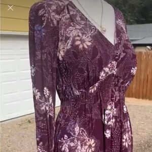 Maeve Retro 40s-style Plum Floral Long Sleeve Dress